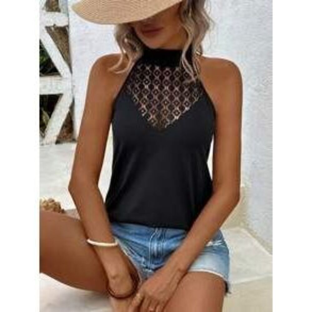 Elegant Black Lace Halter Tank Top